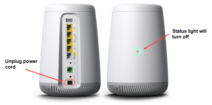 C4000 modem front and back view showing power port and status light
