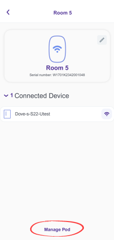Quantum Fiber app wireless pod screen showing button to manage pod