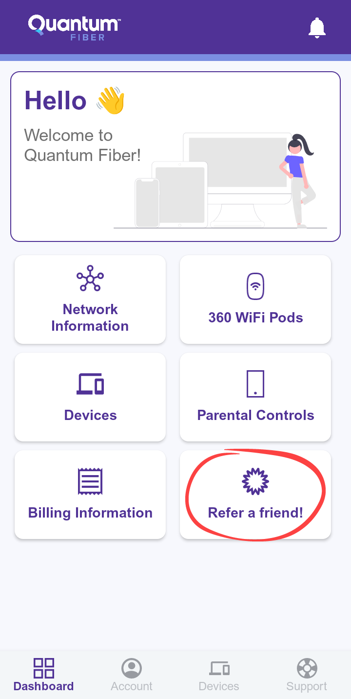 Refer and earn from the Quantum Fiber app