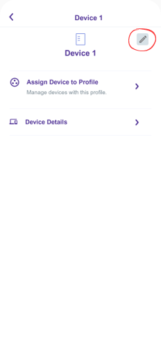 Device details screen showing the pencil icon to edit the device