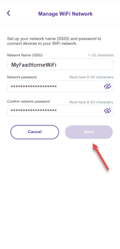 App screenshot showing edit network name and password