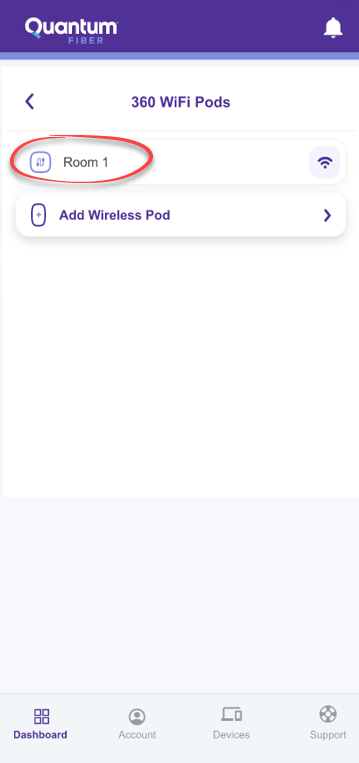 360 WiFi pods screen with current pod circled