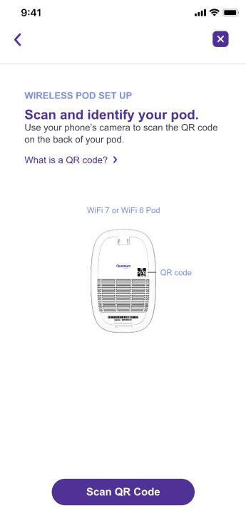 App screenshot of scan wireless pod screen