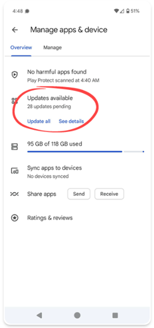 Screenshot showing system updated message on mobile device
