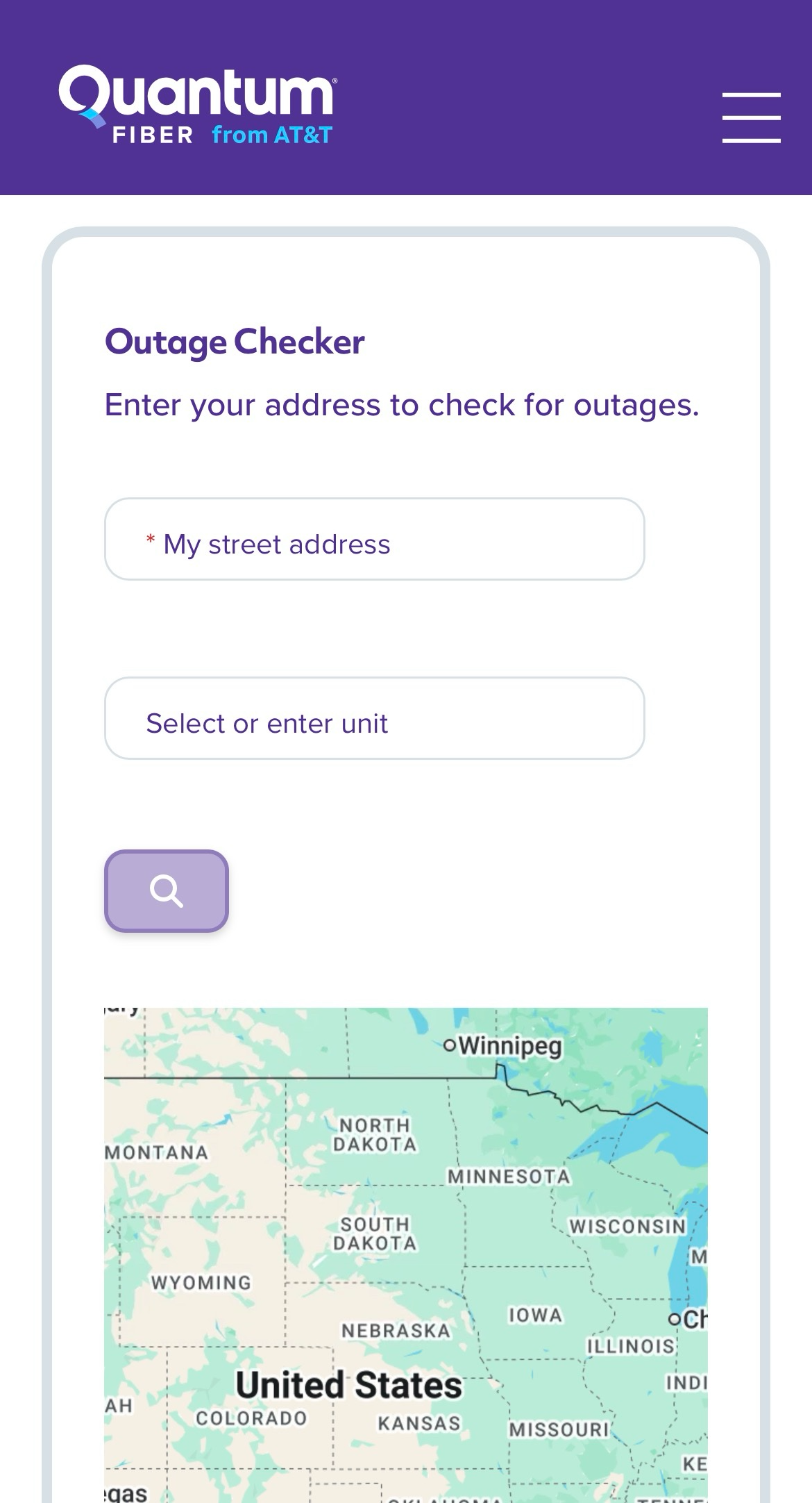 Screenshot of outage checker form